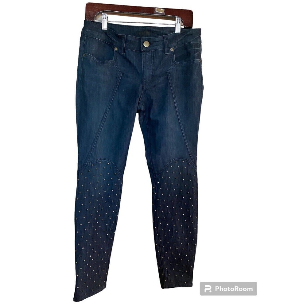 bebe Navy Skinny Jeans with Studded Lower Legs